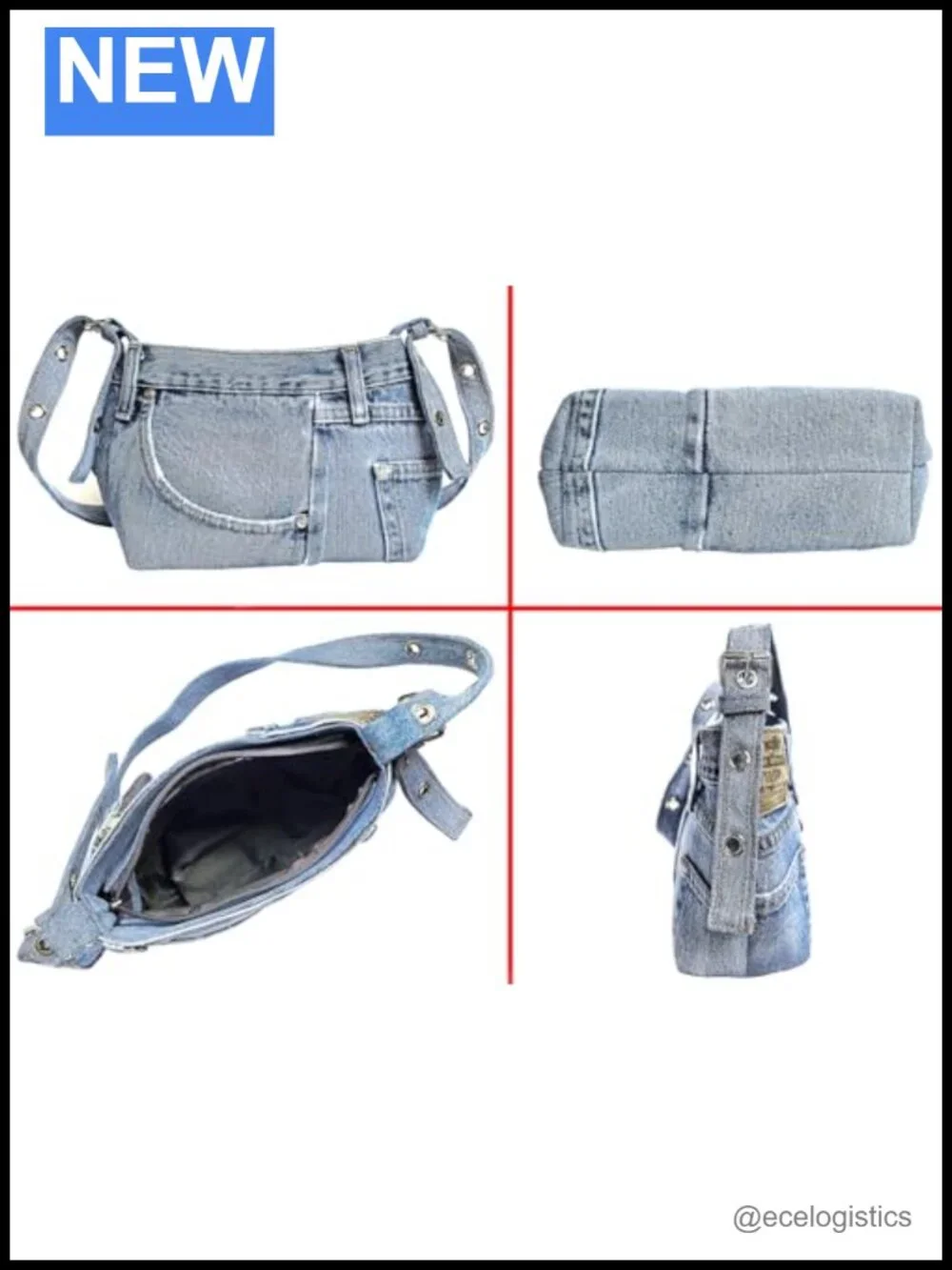 Upcycled Denim Shoulder Bag with Belt Buckle Detail, Adjustable Crossbody Purse